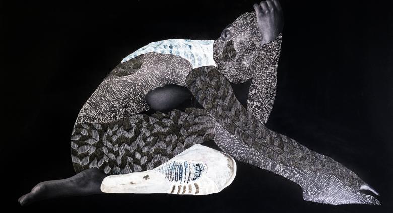 Nate Lewis, Signalling XXIII, 2020. Hand-sculpted inkjet print, ink, graphite, frottage