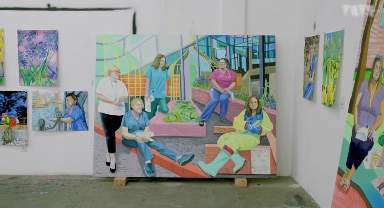 vibrant paintings of nhs workers, made by Aliza Nisenbaum