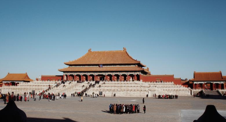 View of forbidden city building with crowd