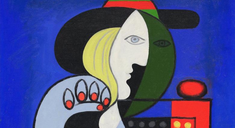Pablo Picasso, Femme à la montre, 1932. Detail of face. Oil on canvas. 51 ¼ x 38 inches. 