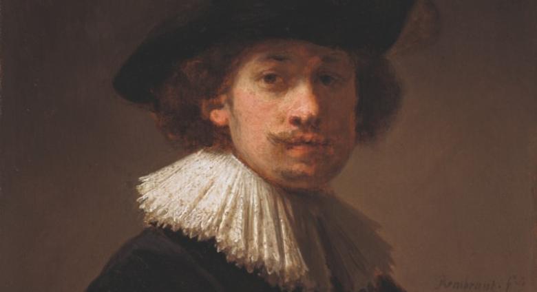Rembrandt Van Rijn Self portrait wearing a ruff and black hat
