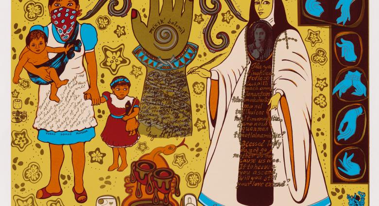 colorful poster showing indigenous women