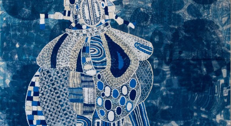 Blue Isabelle, 2016. Collagraph on felt with bamboo thread.