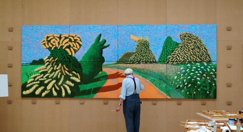 David Hockney painting May Blossom on the Roman Road, 2009