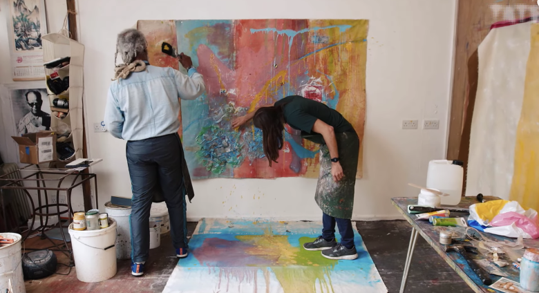 Frank Bowling in his studio