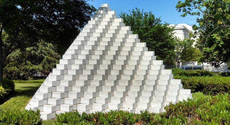 Four-sided Pyramid by American artist Sol Lewitt (1928-2007), Concrete and mortar, National Sculpture Garden, Washington DC.
