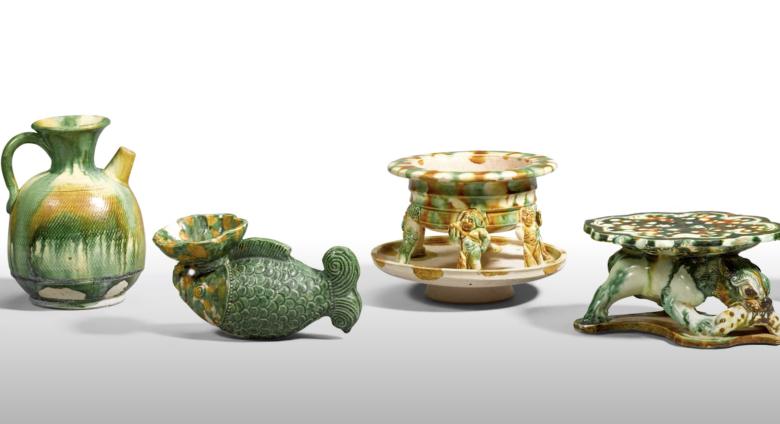 several ceramic objects with white background