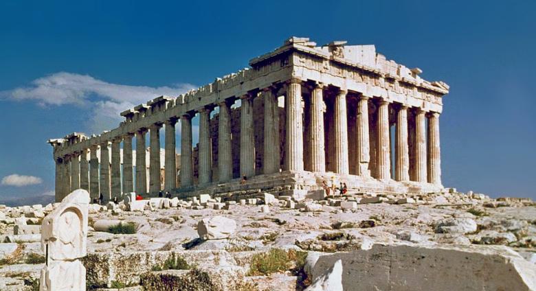 The Parthenon on the Acropolis in Athens reconstructed between the late 19th century and today.
