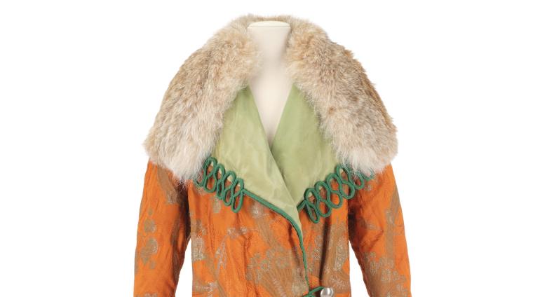 Paul Poiret, Evening coat, circa 1910, Gros de Tours trimmed with gold thread and silver-plated brocade, taffeta, trimmings, and silver-plated metal;