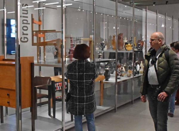 The Museum's first visitors explore the exhibits