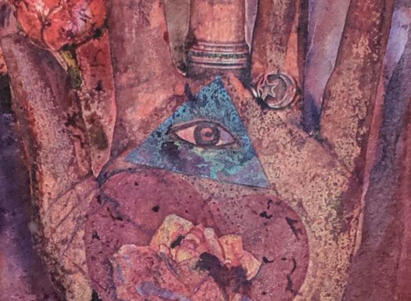 Betye Saar, Page from Aix-en-Provence, France / Los Angeles sketchbook, September 8, 2004, collage and watercolor on paper.