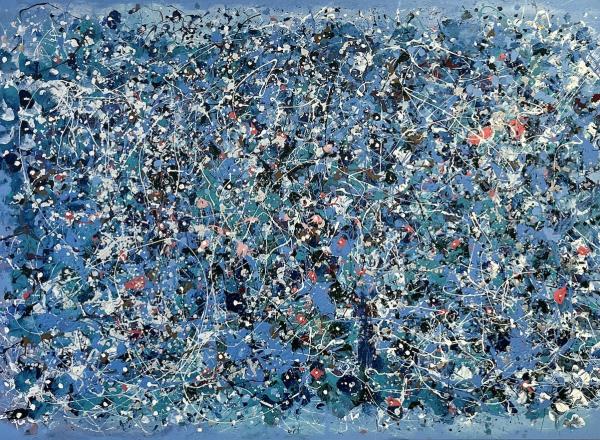 Acapulco Lilies, 2025, acrylic & mixed media on canvas, 63 x 93in.