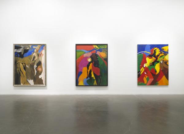 "Art and Race Matters: The Career of Robert Colescott," 2022. New Museum, New York. (L-R) See Colescott's We Await Thee, (1964), Nubian Queen (1966), and Dr. Ehrlich’s Magic Bullet (1968).