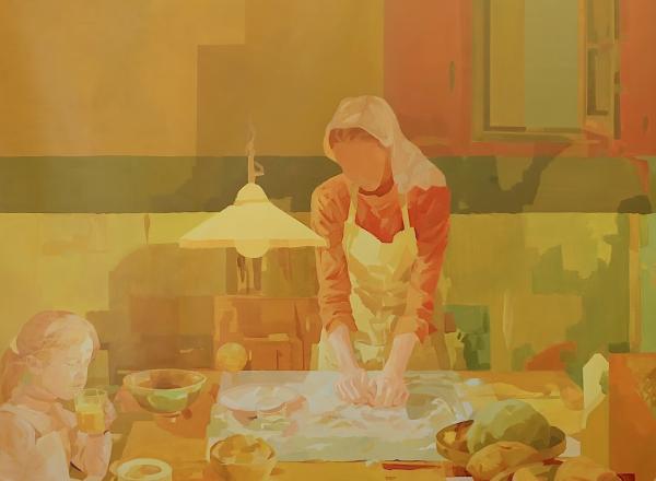 Melinda Matyas, Before the Dough rises, oil on canvas, 47 x 63 in
