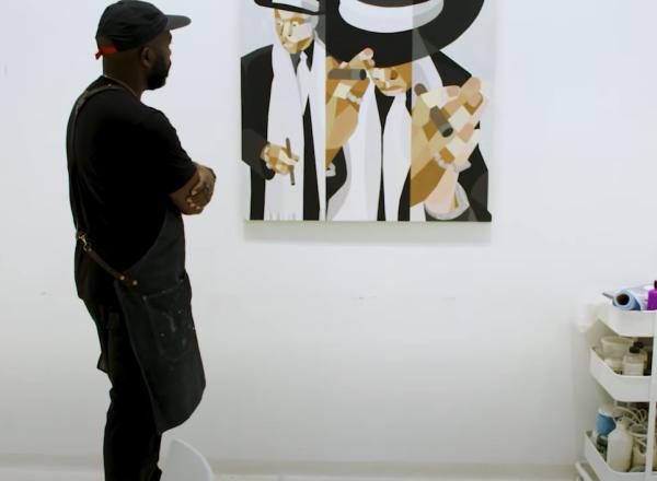 Derrick Adams looks at Jay-Z work in studio