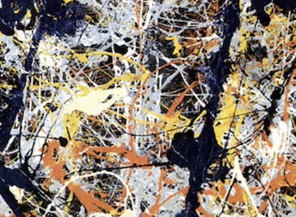 81 x 110 cm sections of the real (left) and replica (right) Jackson Pollock, Blue Poles: Number 11, 1952 (210 x 486.8 cm, National Gallery of Australia).