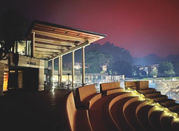 The Palisades fire at the Getty Villa’s Cafe. The museum’s buildings escaped damage but the landscape did not.