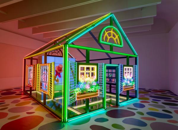 Alex Da Corte, Rubber Pencil Devil, 2018. a house made of neon lights