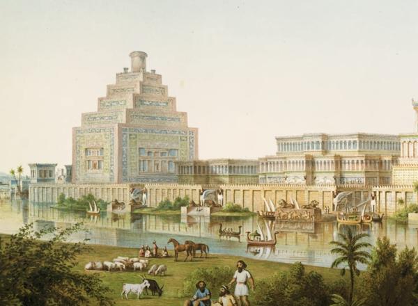 Assyrian City by the river, artist rendering