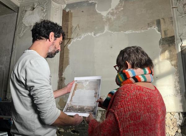 Close-up of a mural by Paul Cézanne found at his childhood home.