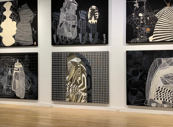 Cue Art Foundation 2019 NYC Installation of Sarah Amos' Solo Show Chalk Lines