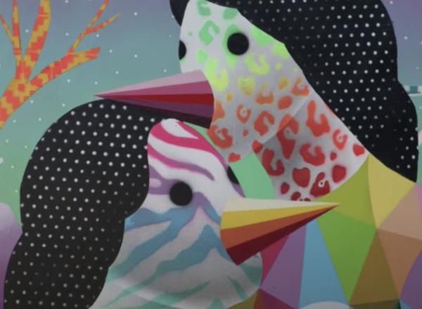 Okuda artwork, two figures, geometric, colorful