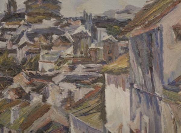 detail of bomberg city painting