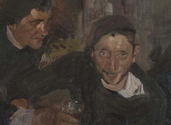 Men drinking painting detail