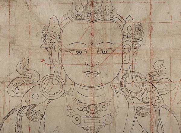 detail preparatory drawing of the Bodhisattva Maitreya