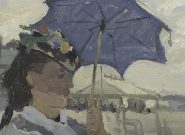 Detail woman and man on beach woman holding umbrella
