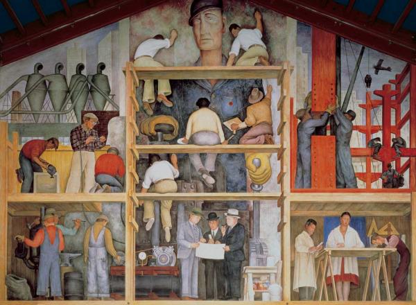 Diego Rivera, Making a fresco, 1931. Mural at "Diego Rivera Gallery", San Francisco Arts Institute.
