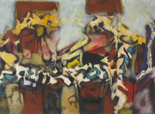 Aubrey Williams, Maya Dynasty, 1980. Oil on canvas, 91 x 182 cm. 