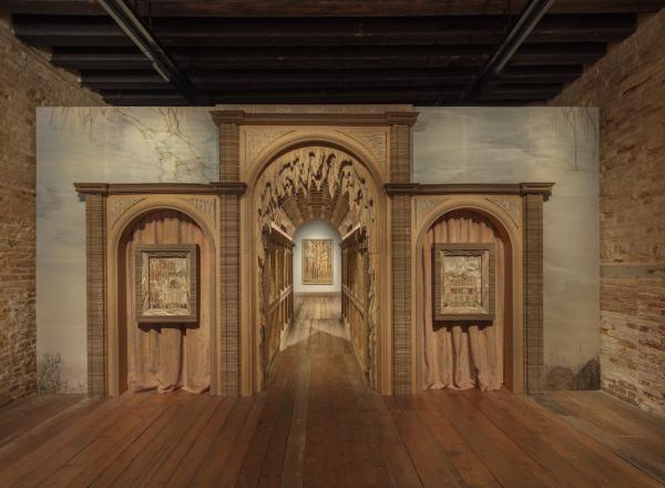 Eva Jospin, "Selva," 2024, wood, cardboard, drawings, embroideries, and various materials. 153 1/2 x 293 x 227 1/2 in. (390 x 744 x 578 cm). Courtesy of the artist. Photo by Benoît Fougeirol.