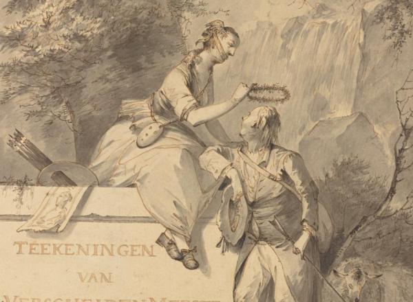 Gerard van Nijmegen (Dutch, 1735 - 1808), Allegory of Painting and Drawing, 1801. Pencil, pen and gray and brown ink, and gray wash. 14 15/16 × 10 13/16 in (38 × 27.4 cm). The J. Paul Getty Museum, Los Angeles.