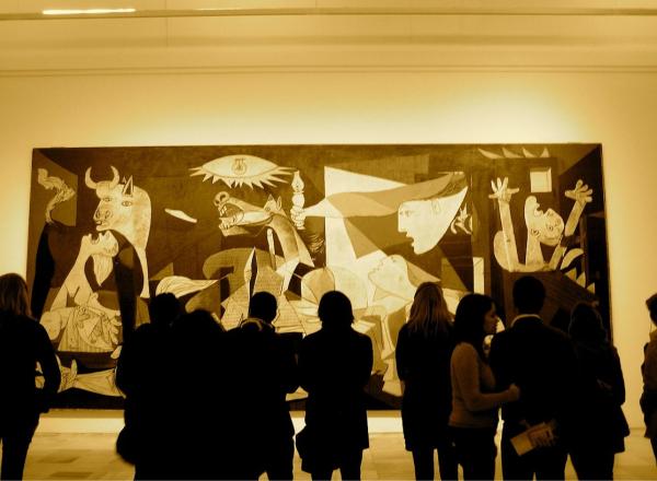Installation view of Pablo Picasso's Guernica. Via Wikimedia Commons