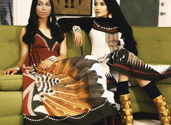 Fashion designed by Jamie Okuma. promotional shoot with traditionally-inspired looks styled in a modern take on 70s. 