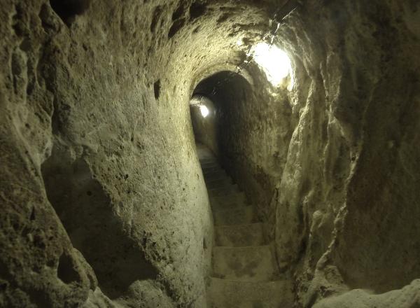 Interior view of Derinkuyu, an underground city of Cappadocia, Turkey. 