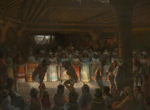 Jules Tavernier, Dance in a Subterranean Roundhouse at Clear Lake, California, 1878.