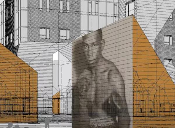 Reconstructions: Architecture and Blackness in America, image showing design conception drawing for community