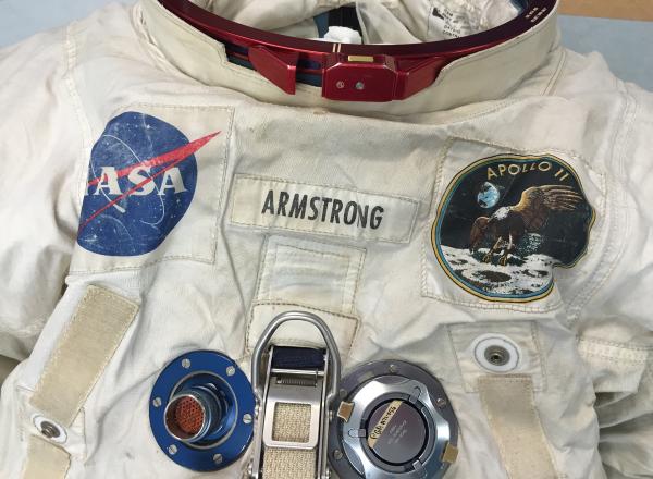 A close-up of Neil Armstrong’s Apollo 11 spacesuit