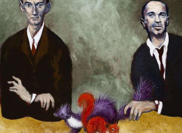 Gérard Garouste, La matre et l’écureuil (Portraits de Kafka et Chouchani), 2019. Oil on canvas. 63 × 73 6/8 in.