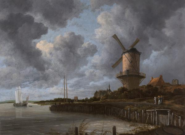 Jacob van Ruisdael landscape painting of a windmill