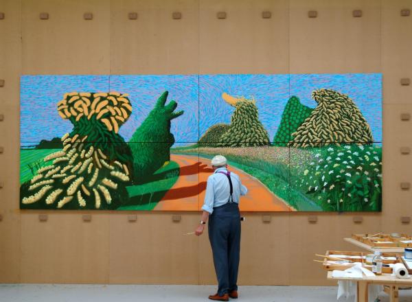 David Hockney painting May Blossom on the Roman Road, 2009