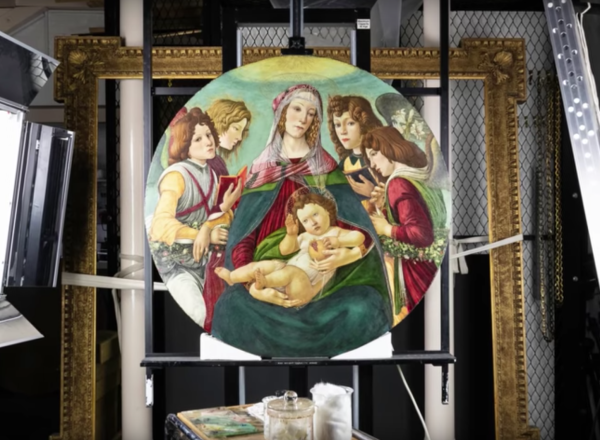 Botticelli painting on under light in conservation lab
