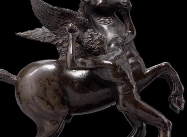 Winged pegasus and man sculpture detail