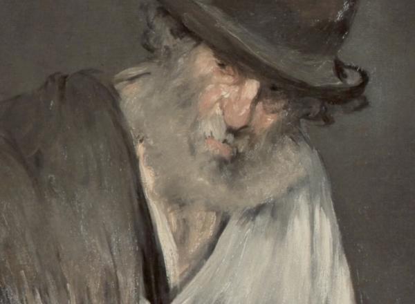 Detail of Manet painting of older man with walking stick