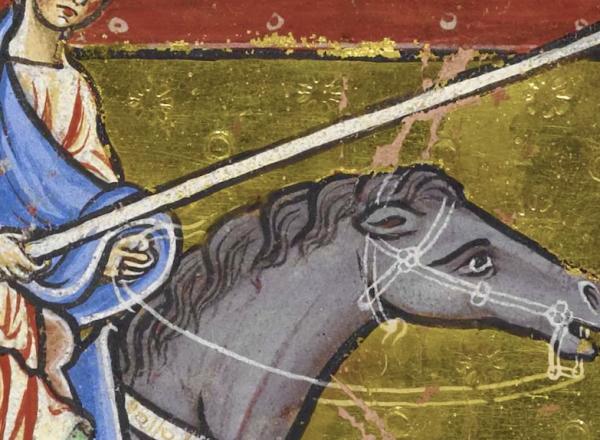illuminated book image man on horse with spear