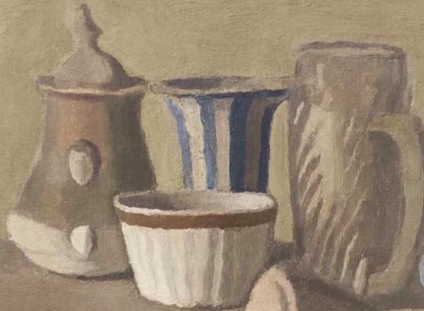 still life painting of jars