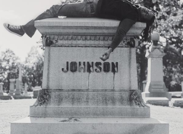 Self Portrait Laying on Jack Johnson's Grave, 2006, Chromogenic print mounted on panel, 40 1/2 × 49 5/8 inches, edition 1/3, 2 AP, Collection of Dr. Daniel S. Berger