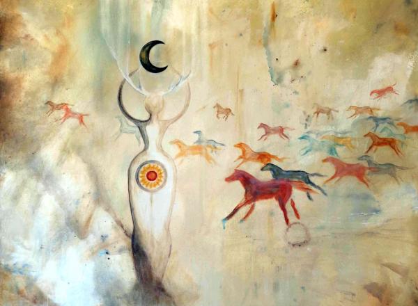 She Brings Rain And Wild Horses, 36x36 acrylic on canvas, smaller file